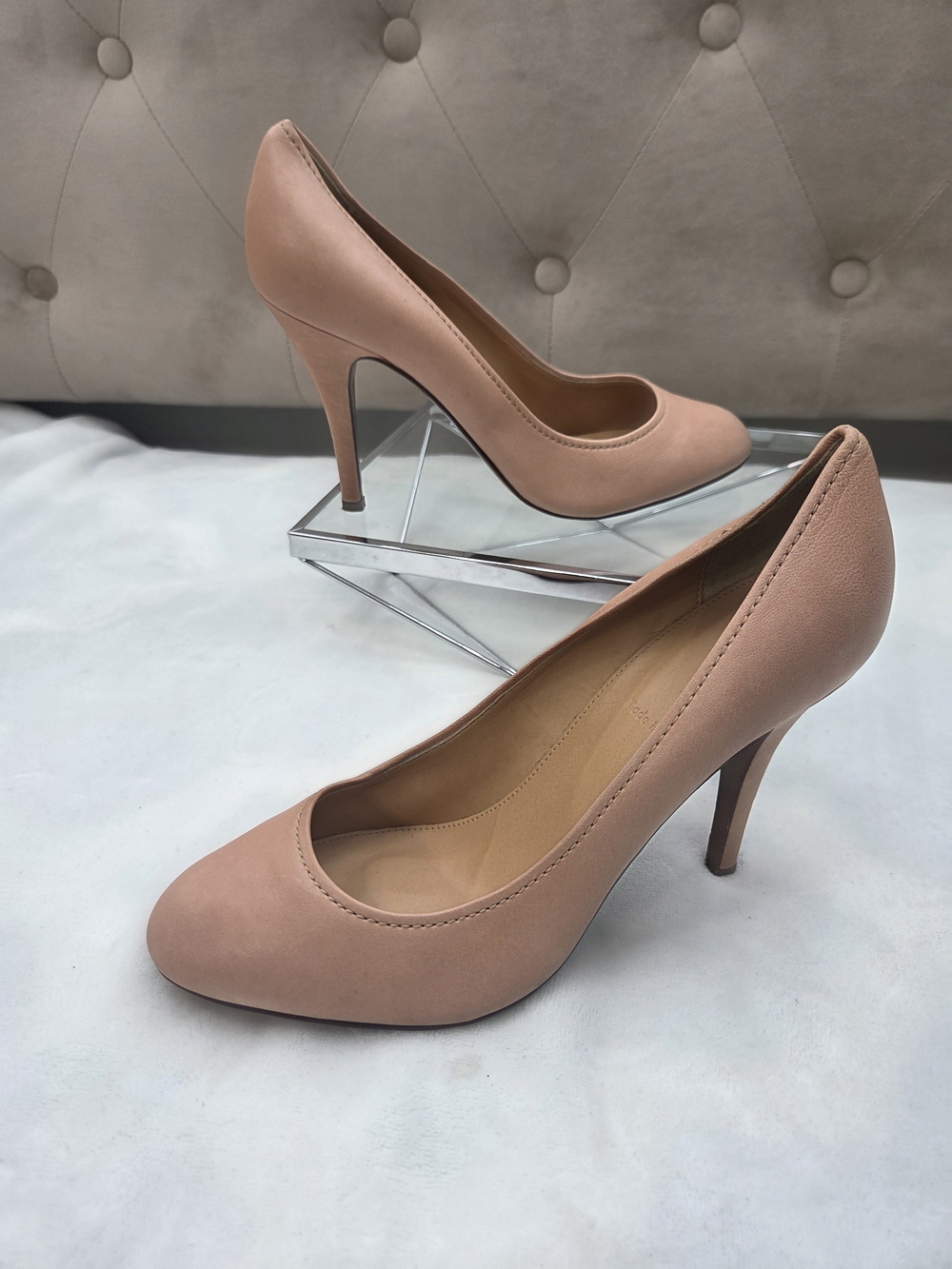 J.Crew Made in Italy Nude Beige Leather Round Toe High Heel Pumps Size 8